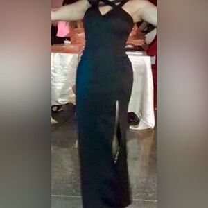 Emerald Sundae Black Maxi Dress Front Slit Fitted Silhouette Accentuates Curve